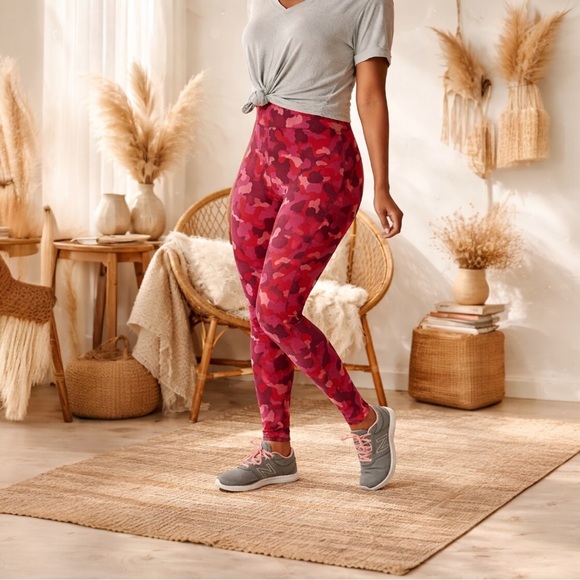 Denim&Co Pants - Denim & Co Active Berry Camo Leggings 3X Petite Duo Stretch Pull-On Athleisure